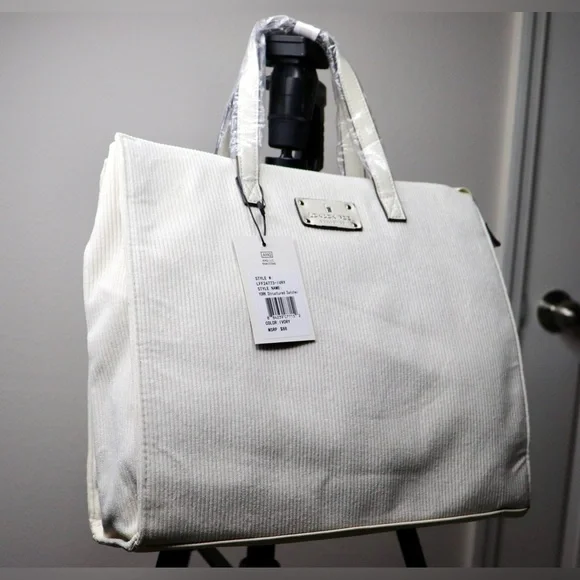 NWT London Fog Ivory Corduroy Tote Crossbody Strap - Picture 2 of 9